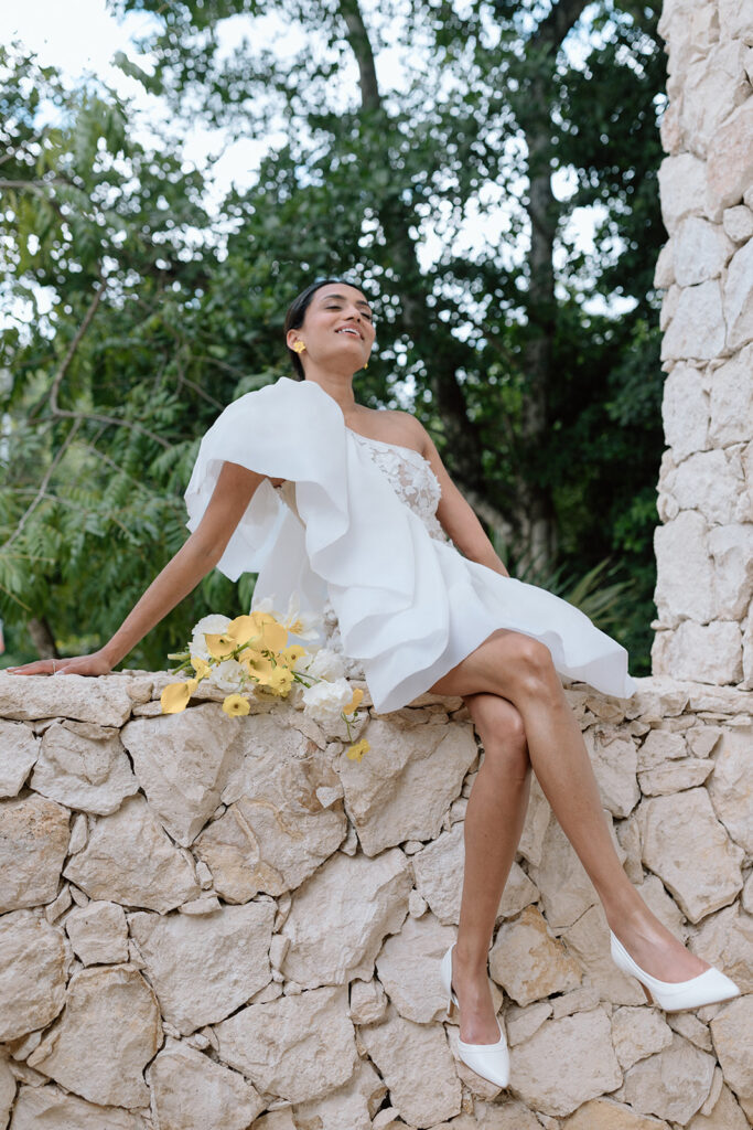 bride smiling in elopement dress in mexico