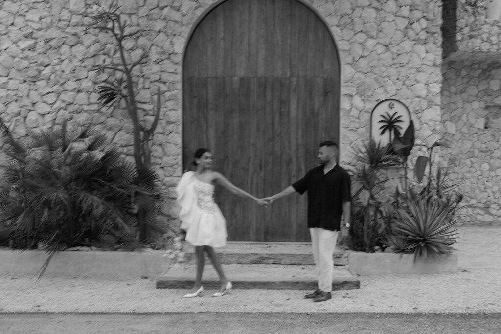black and white blurry elopement photos bride and groom photos