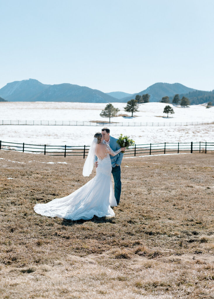 outdoor mountain wedding portraits bride and groom