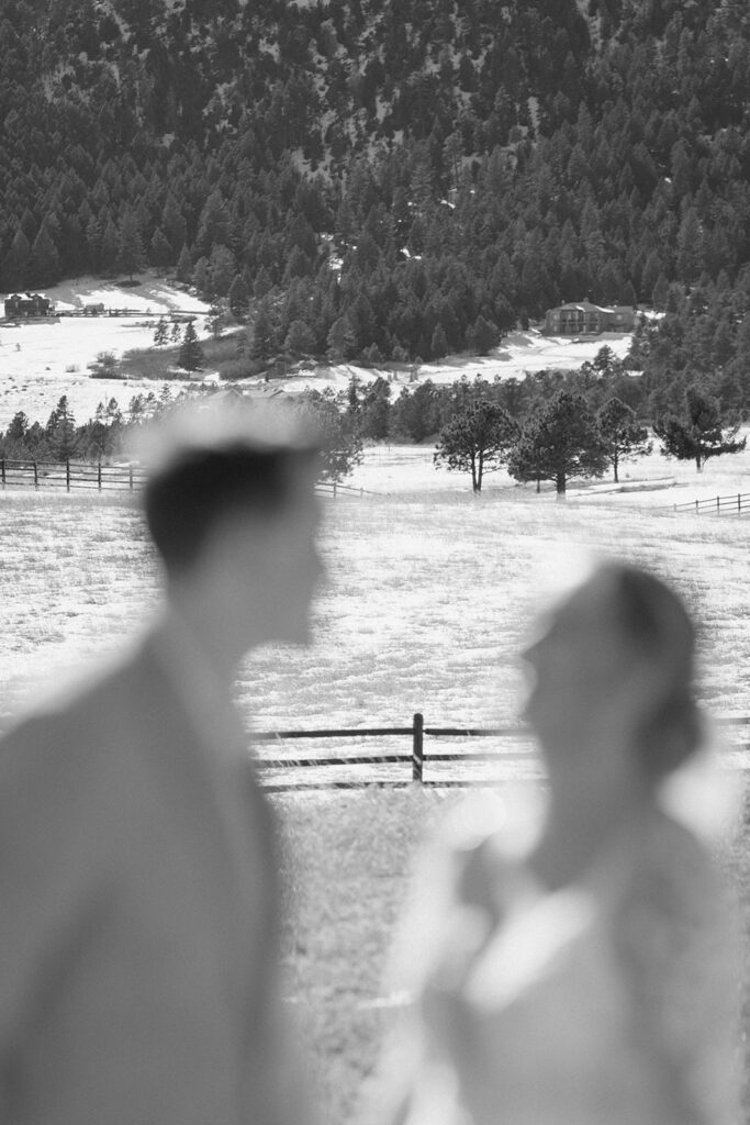 outdoor mountain wedding portraits bride and groom