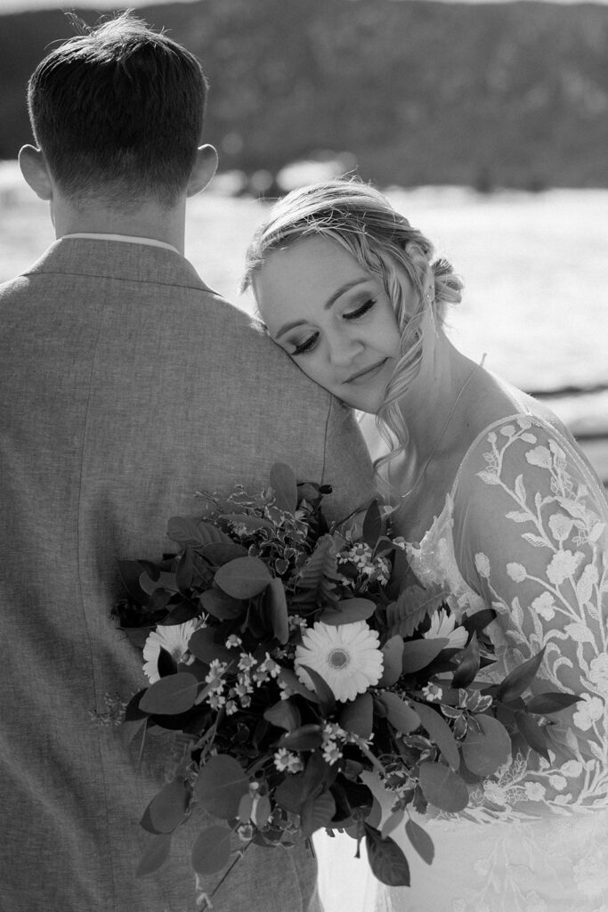 Spruce Mountain Ranch Wedding black and white bridals outdoors