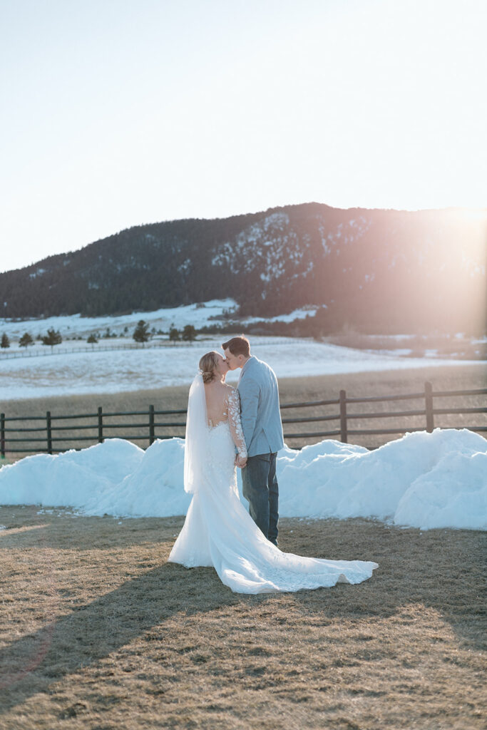 Spruce Mountain Ranch Wedding golden hour bride and groom portraits