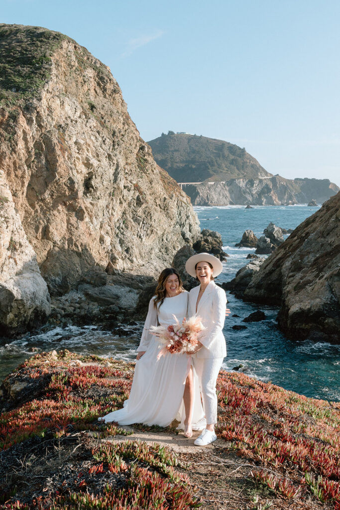 couple smiling in laughing during big sur elopement