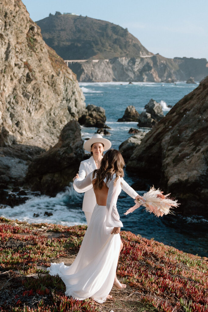 playful california beach elopement photos on the cliffs