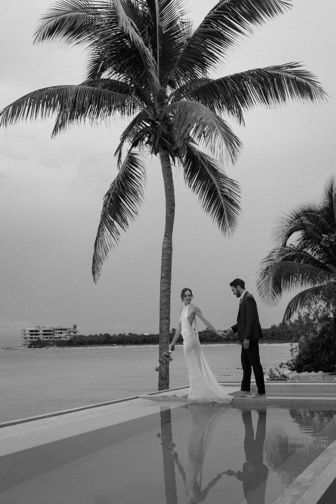 bride and groom portraits in tulum mexico on the beach