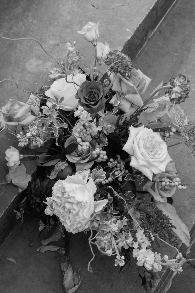 A Floriography KC bouquet designed for a styled Kansas City wedding at Longview Mansion.