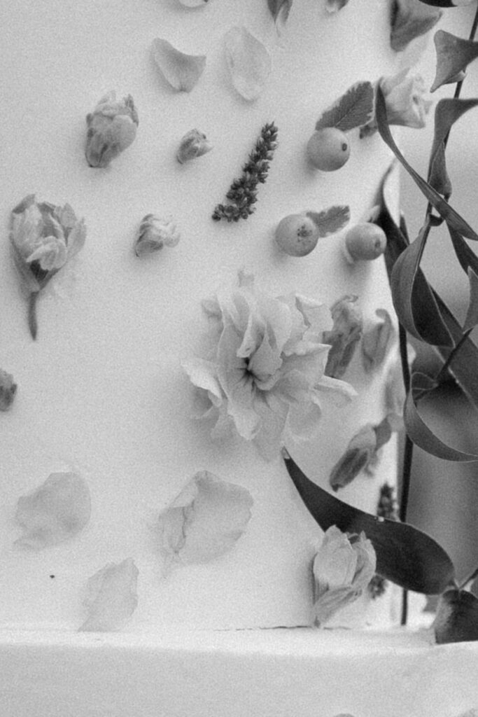 A close-up detail wedding picture of the cake by Kate Smith Soiree for a styled Longview Mansion wedding.