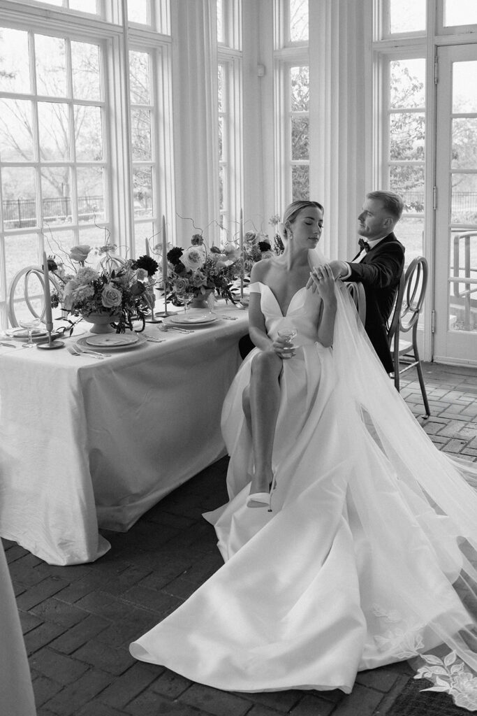 A styled luxury wedding reception at Longview Mansion with a bridal gown from Stephanie's Boutique.