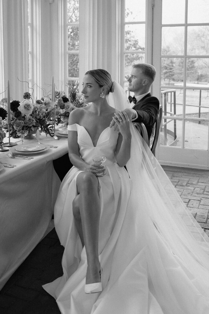 A documentary wedding photo at the Historic Longview Mansion wedding venue.