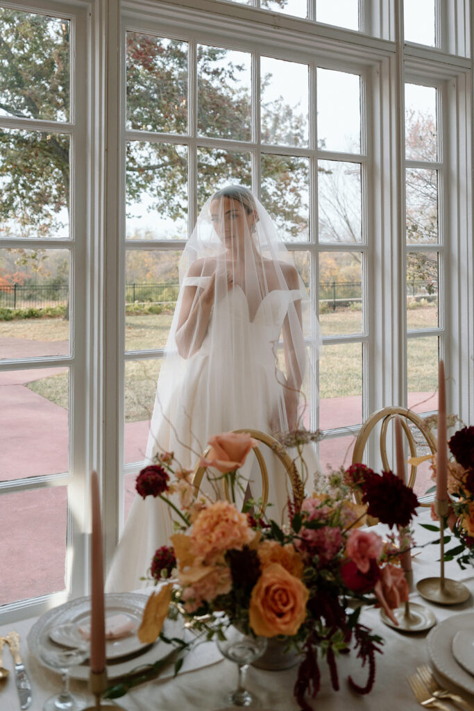 A fall wedding styled shoot at the Historic Longview Mansion wedding venue in Kansas City.
