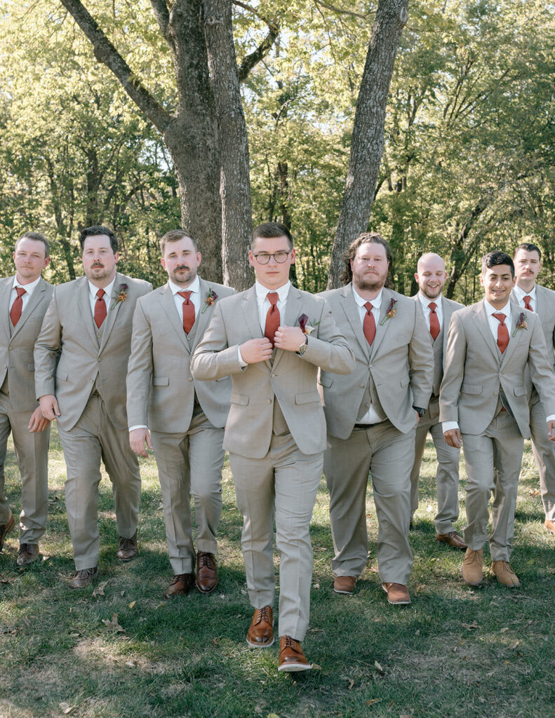 groomsmen photos at Kansas wedding venue