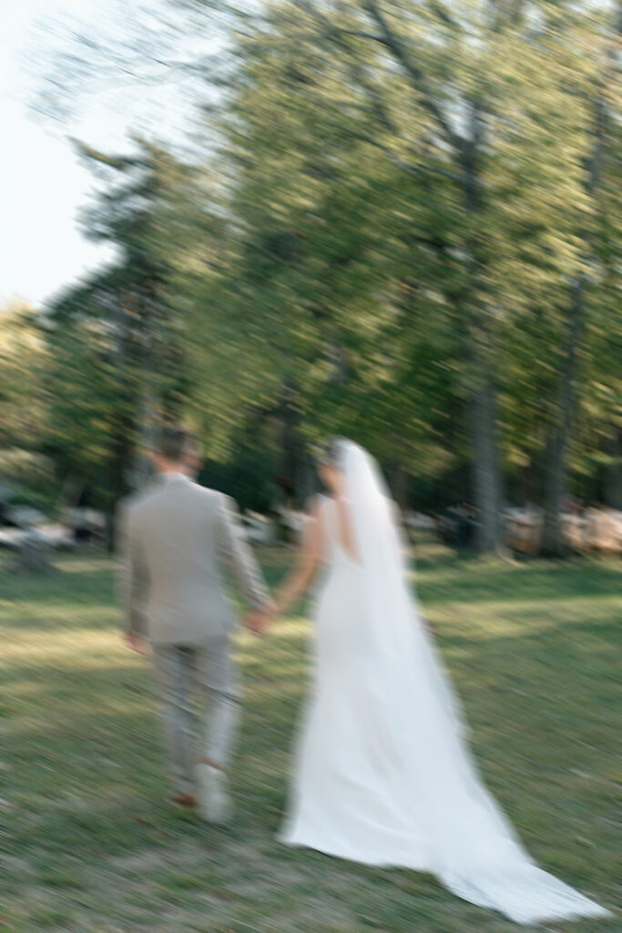 artistic blurry photos of bride and groom