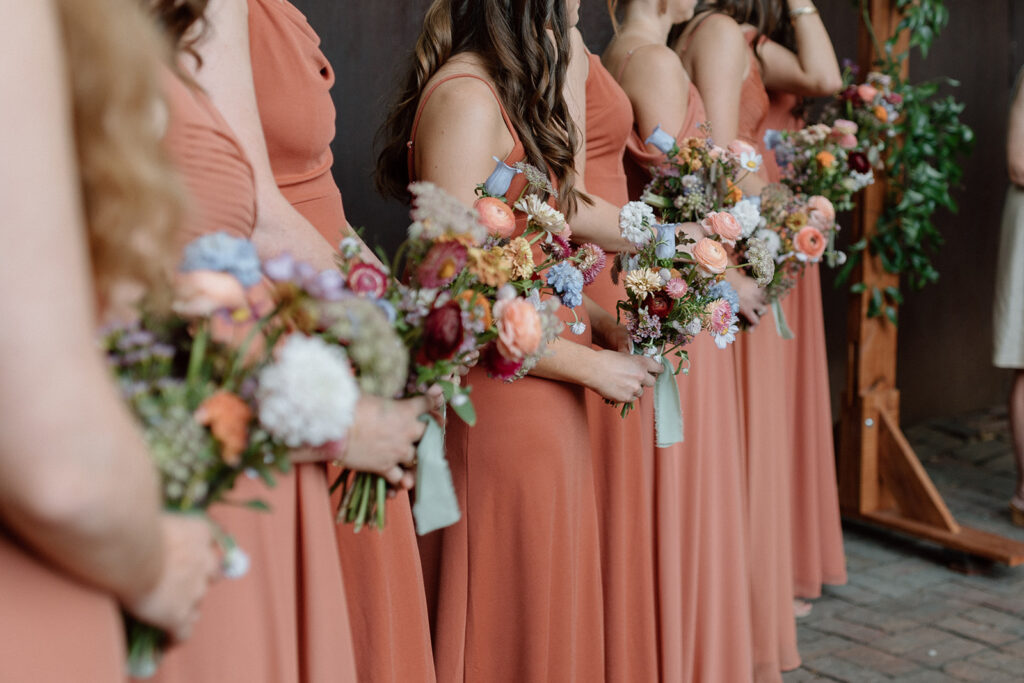 fall bridesmaids dresses and bridesmaid bouquets from Solstice Floral Studio