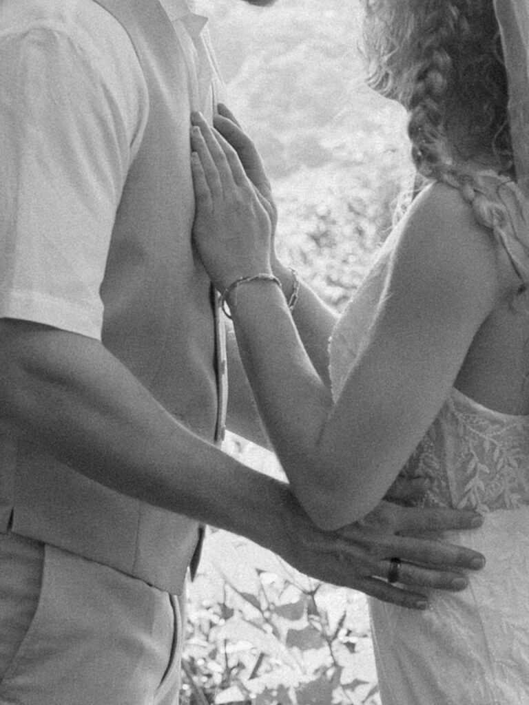 Candid, intimate elopement photo during the first look.