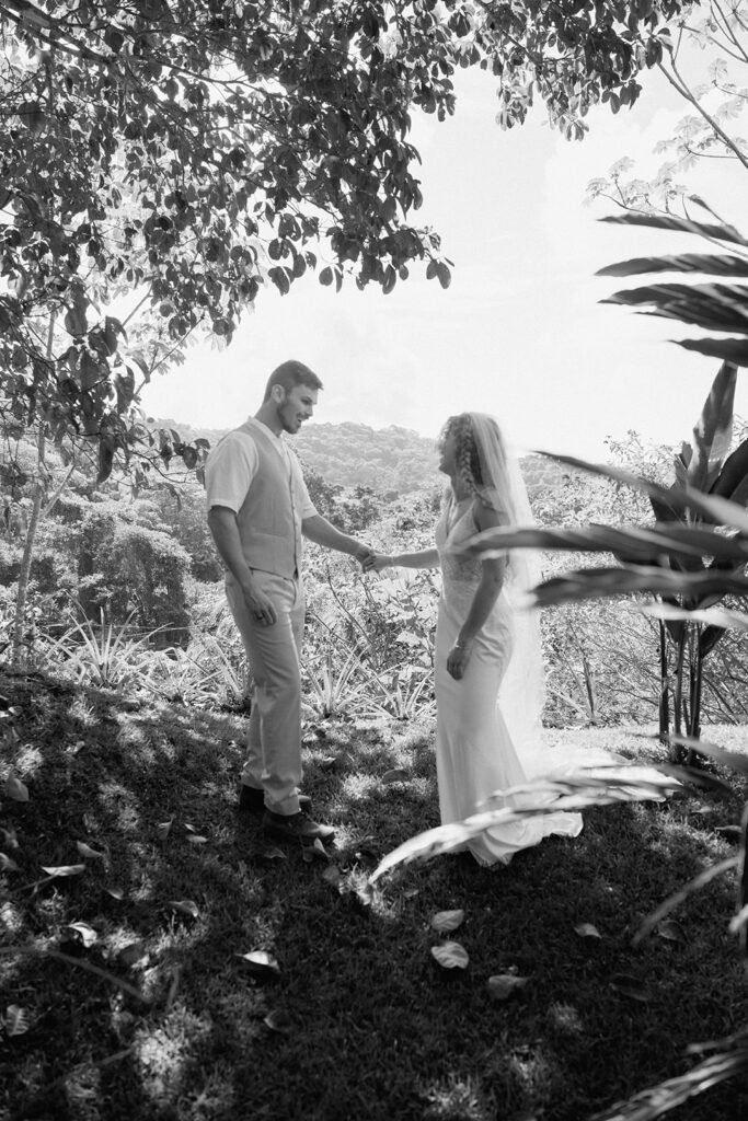 Candid, intimate elopement photo during the first look.