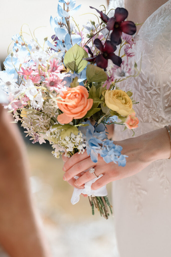 A tropical bridal bouquet for a Costa Rica waterfall elopement.
