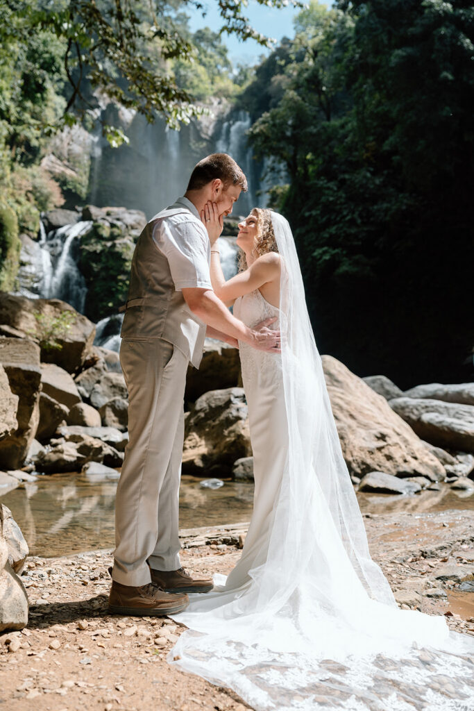 The elopement day first kiss.