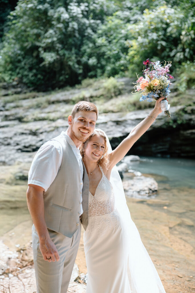 Bride and groom celebrating their Costa Rica elopement.