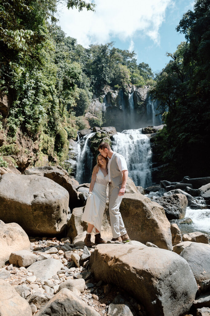 A full view of the Nauyaca Waterfall system during Staci and Cole's elopement in Costa Rica.