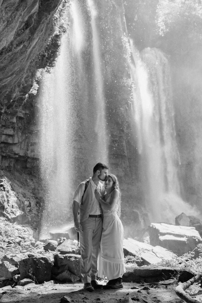 An editorial photo beside the waterfall.