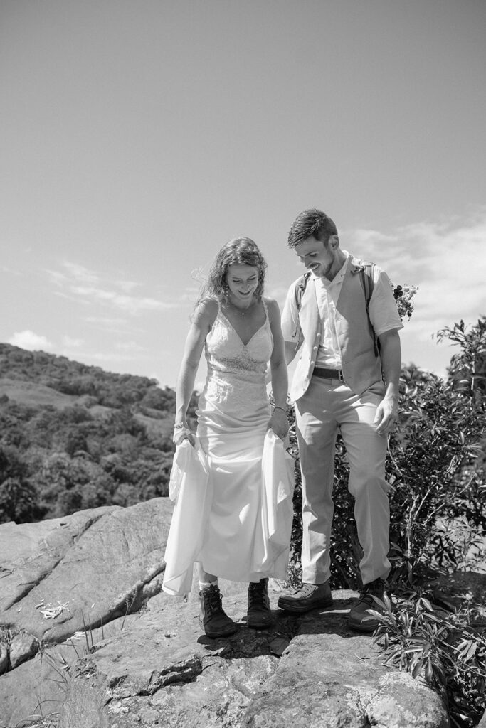 Hiking through the jungle during the adventure elopement.