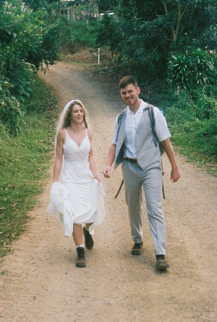 Hiking during the adventure elopement.