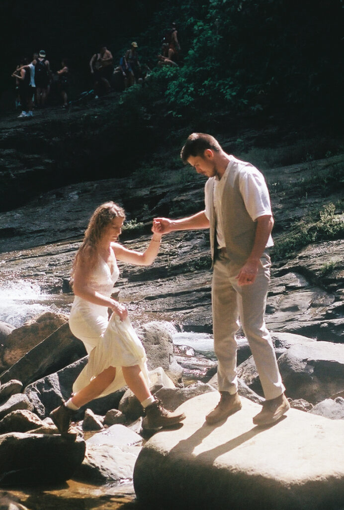Waterfall elopement pictures on 35mm film.